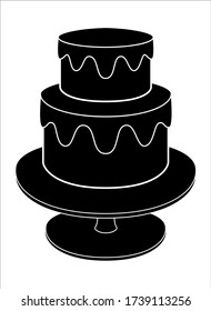 Cake silhouette. Two-tier cake on a stand - vector black silhouette for logo or pictogram. Cake sign or icon.