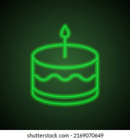 Cake simple icon vector. Flat design. Green neon on black background with green light.ai