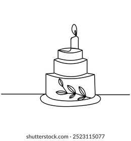 Kuchen einzeilige Kunst, durchgehende einzeilige Zeichnung von Isolierte Kontur, Vektorsymbol 