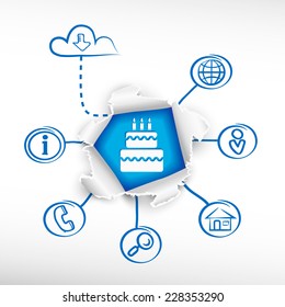 Cake and sketch diagrams. Doodle vector illustration. Breakthrough paper hole.