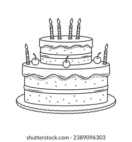 Cake sketch. hand drawn Cake outline illustration. Cake black and white vector drawing. Cake isolated on white background. vector illustration. wedding or birthday cakes line art drawing.