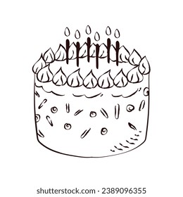 Cake sketch. hand drawn Cake outline illustration. Cake black and white vector drawing. Cake isolated on white background. vector illustration. wedding or birthday cakes line art drawing.