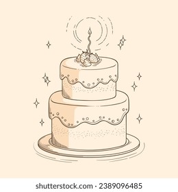 Esbozo de pasteles. ilustración de esquema de tarta dibujada a mano. Dibujo vectorial de pasteles. Pastel aislado en el fondo. ilustración vectorial. dibujo de la línea de tortas de boda o cumpleaños.