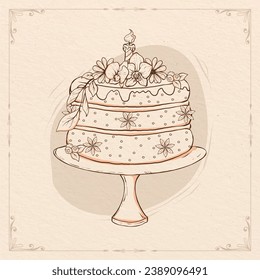 Cake sketch. hand drawn Cake outline illustration. Cake vector drawing. Cake isolated on background. vector illustration. wedding or birthday cakes line art drawing.