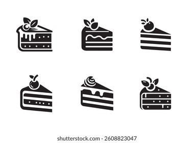Cake slice black silhouette logo icon isolated on white background, clip art bundle set