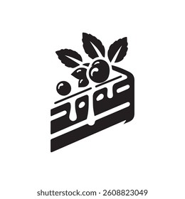 Cake slice black silhouette logo icon isolated on white background, clip art	