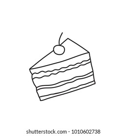 cake slice with candles in doodle style. isolated on white background