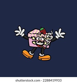 cake slice cartoon smoking blunt and high face stoned from weed cannabis bud nug vector