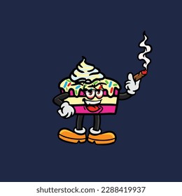 Cannabis-Knospe-Karikatur mit Kuchen-Slice, stumpf aus Cannabis-Knospe, Nacktvektor