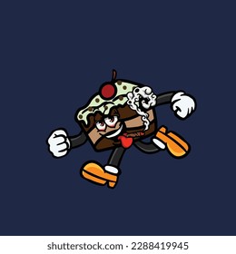 cake slice cartoon smoking blunt and high face stoned from weed cannabis bud nug vector