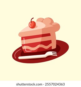 Cake Slice with Cherry Dessert Illustration