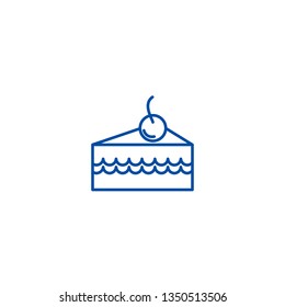 Cake slice with cherry line icon concept. Cake slice with cherry flat  vector symbol, sign, outline illustration.