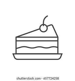 Cake slice with cherry line icon.