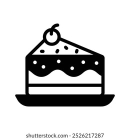 Cake slice with cherry topping icon design, modern vector