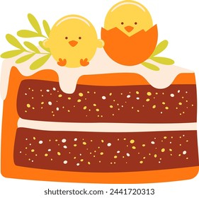 Cake Slice With Chicks Vector Illustration