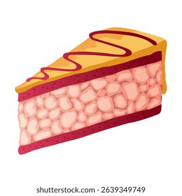 Cake slice. Colorful sweet cake piece, isolated on white. Cafe dessert menu, isometric hand drawn icon. Cute cartoon vector illustration