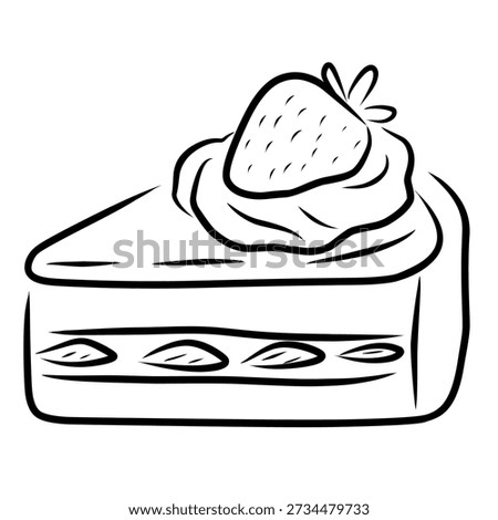 Cake slice dessert in hand drawn line art style for bakery and celebration themes.