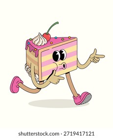 Ilustración de dibujos animados Groovy de la rebanada de la torta