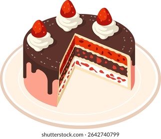 Kuchenscheibe mit frischen Erdbeer-Schokolade-Pfeffer