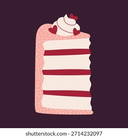 Cake Slice with Heart Decor, Romantic Dessert Clipart for Valentine’s Day