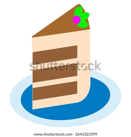 Cake slice icon. Chocolate layer vector. Plate dessert shape. Sweet pastry drawing.