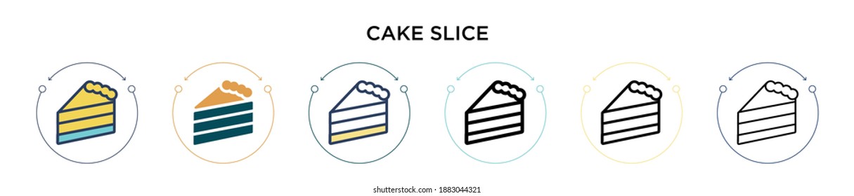Cake slice icon in filled, thin line, outline and stroke style. Vector illustration of two colored and black cake slice vector icons designs can be used for mobile, ui, web