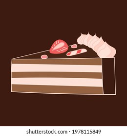 Cake slice Icon. Graphic Vector Illustration. Brown background.
