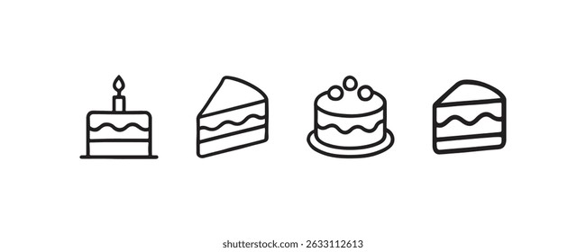 Cake and slice icon set for celebrations Vector