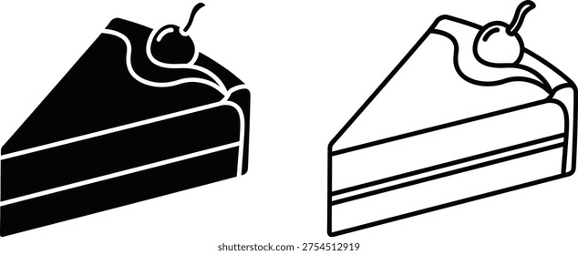 Cake Slice Icon Set with Cherry Topping Vector