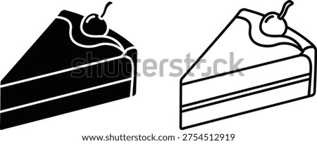 Cake Slice Icon Set with Cherry Topping Vector