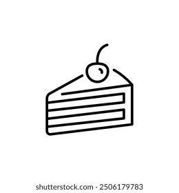 Cake slice icon. Simple cake slice icon with cherry for social media, app, and web design. Vector illustration.