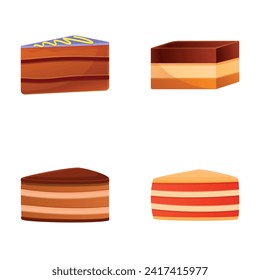 Cake slice icons set cartoon vector. Colorful sweet cake piece. Sweet food