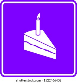 cake slice with a lighted candle purple vector sign