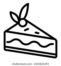 Cake slice line icon, confectionary concept, cheesecake sign on white background, piece of chocolate cake with berry on top icon in outline for mobile web design. Vector graphics.