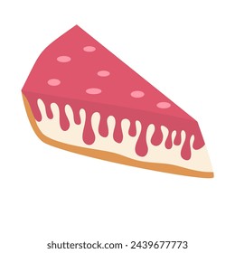 cake slice with melted strawberry cream. strawberry cream on cake. melted strawberry cream. topping strawberry cream