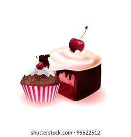 Cake slice with muffin