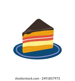 Cake slice piece isolated on white. Delicious dessert, pastrie, birthday cakes. Vector for postcards and stickers. Vector illustration