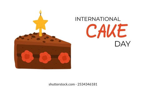 Cake slice piece isolated on white background. Vector postcards. International cake day.