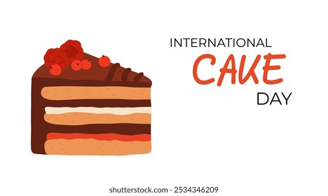 Cake slice piece isolated on white background. Vector postcards. International cake day.