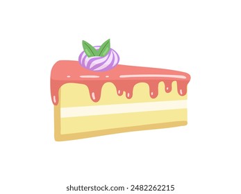 Cake slice piece with meringue isolated on white background. Vector illustration for stickers and  postcards 