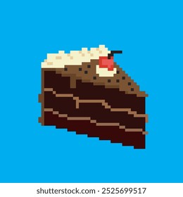 
cake slice pixel art, vector illustration on isolated background.