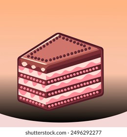 The cake slice is rendered in a art or stylized manner, with a smooth, glossy finish