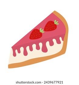 cake slice with strawberry and melted cream. strawberry on cake. melted strawberry