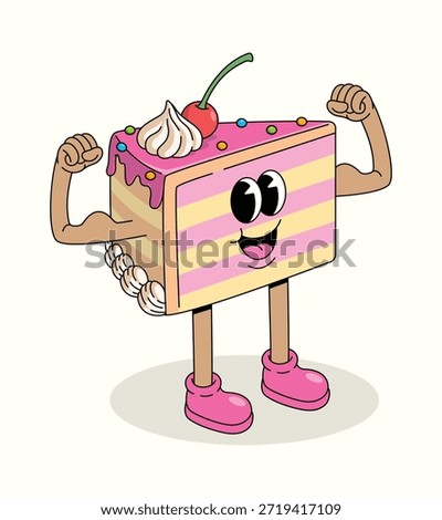 cake slice strong groovy cartoon illustration