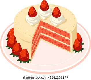 cake slice with very sweet red strawberry topping