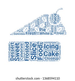 cake slice word cloud. tag cloud about cake slice