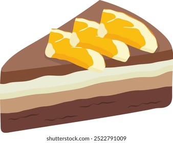 Soufflé Cake Sliced with Orange Slices Illustration Isolated on White Background	
