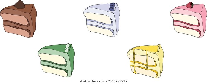 cake slices with 5 different flavors