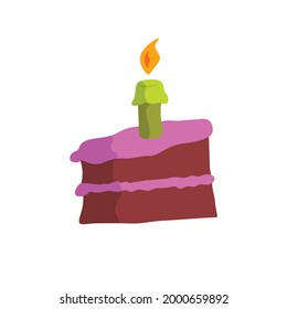 cake slices with candles flat design, vector illustration