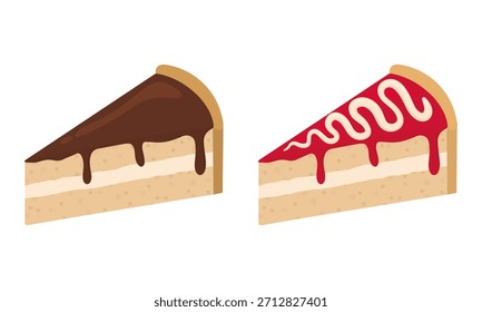 Rebanadas de pastel con delicioso glaseado de chocolate y fresa